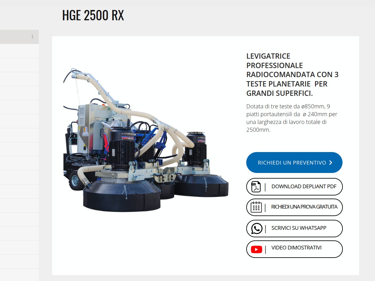 Levigatrice professionale per pavimenti Hyper Grinder HGE RX per grandi superfici